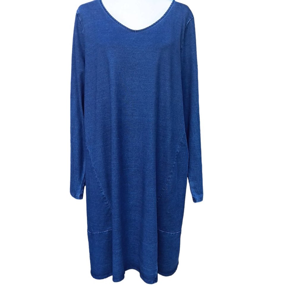 J Jill Indigo Pure Jill Womens XL Tall  Long Sleeve v neck  Shift Dress/ Tunic